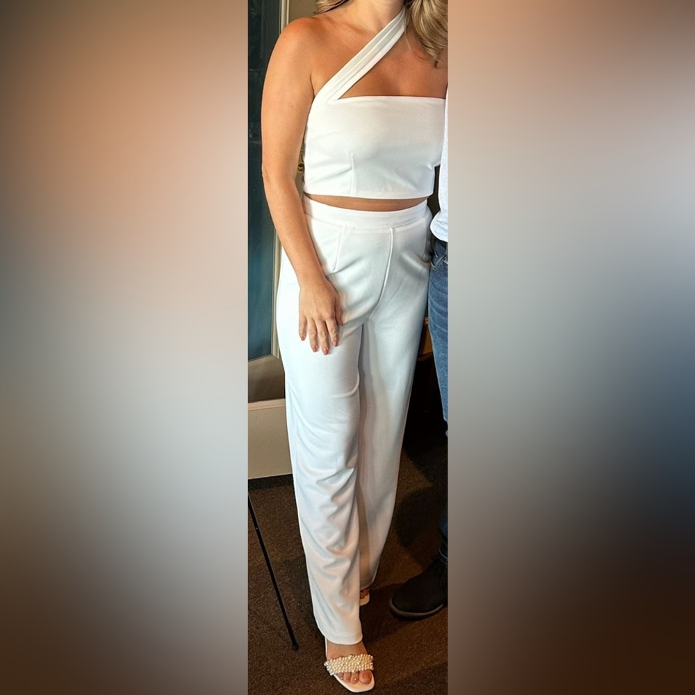 Lulu’s White One-Shoulder Two-Piece Jumpsuit